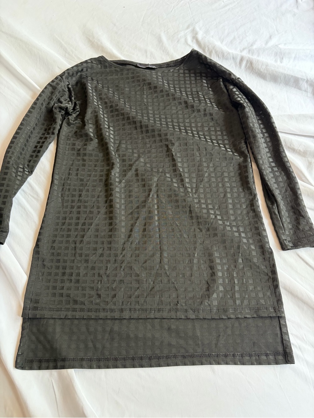 Zara Charcoal Grid-Texture Long Sleeve Dress